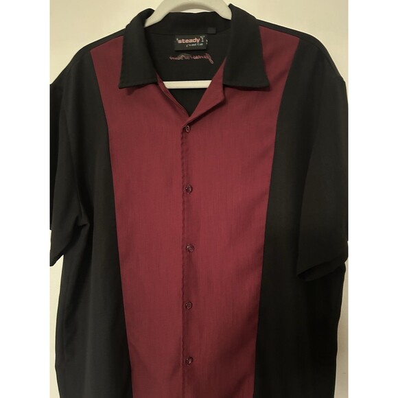 Vintage Steady Jim beam Button Down Shirt SS Burgandy & Black Embroidered Mens L - Picture 3 of 7